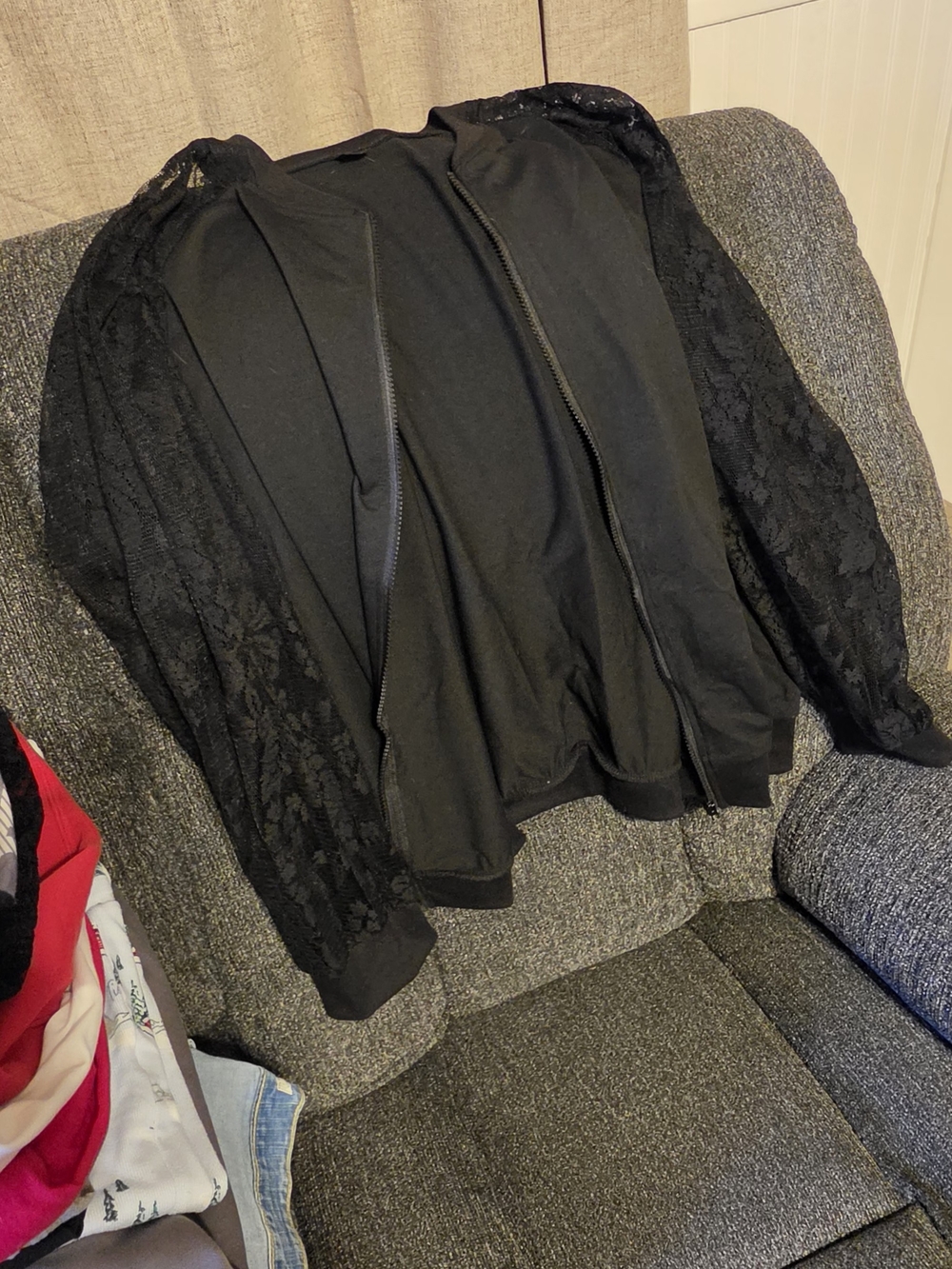SHEIN Black Lace Sleeve Bomber Jacket